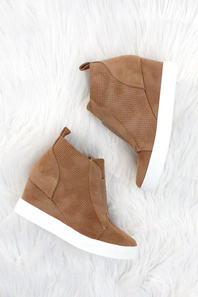 Perforated Wedge Sneakers-Camel Brown 2 Perforated Wedge Sneakers-Camel Brown - Image 2