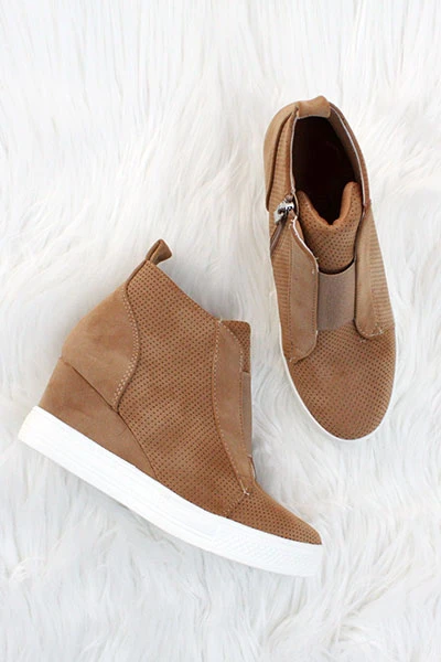 Perforated Wedge Sneakers-Camel Brown 3 Perforated Wedge Sneakers-Camel Brown - Image 3