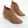 Perforated Wedge Sneakers-Camel Brown