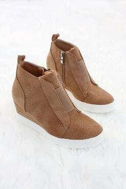 Perforated Wedge Sneakers-Camel Brown