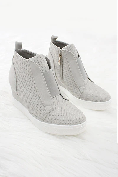 Perforated Wedge Sneakers-Light Grey 1 Perforated Wedge Sneakers-Light Grey