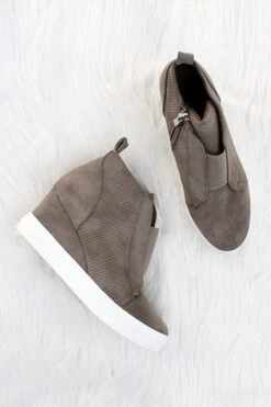 Perforated Wedge Sneakers-Taupe -LumiWear Store zoey taupe3