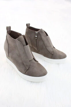 Perforated Wedge Sneakers-Taupe